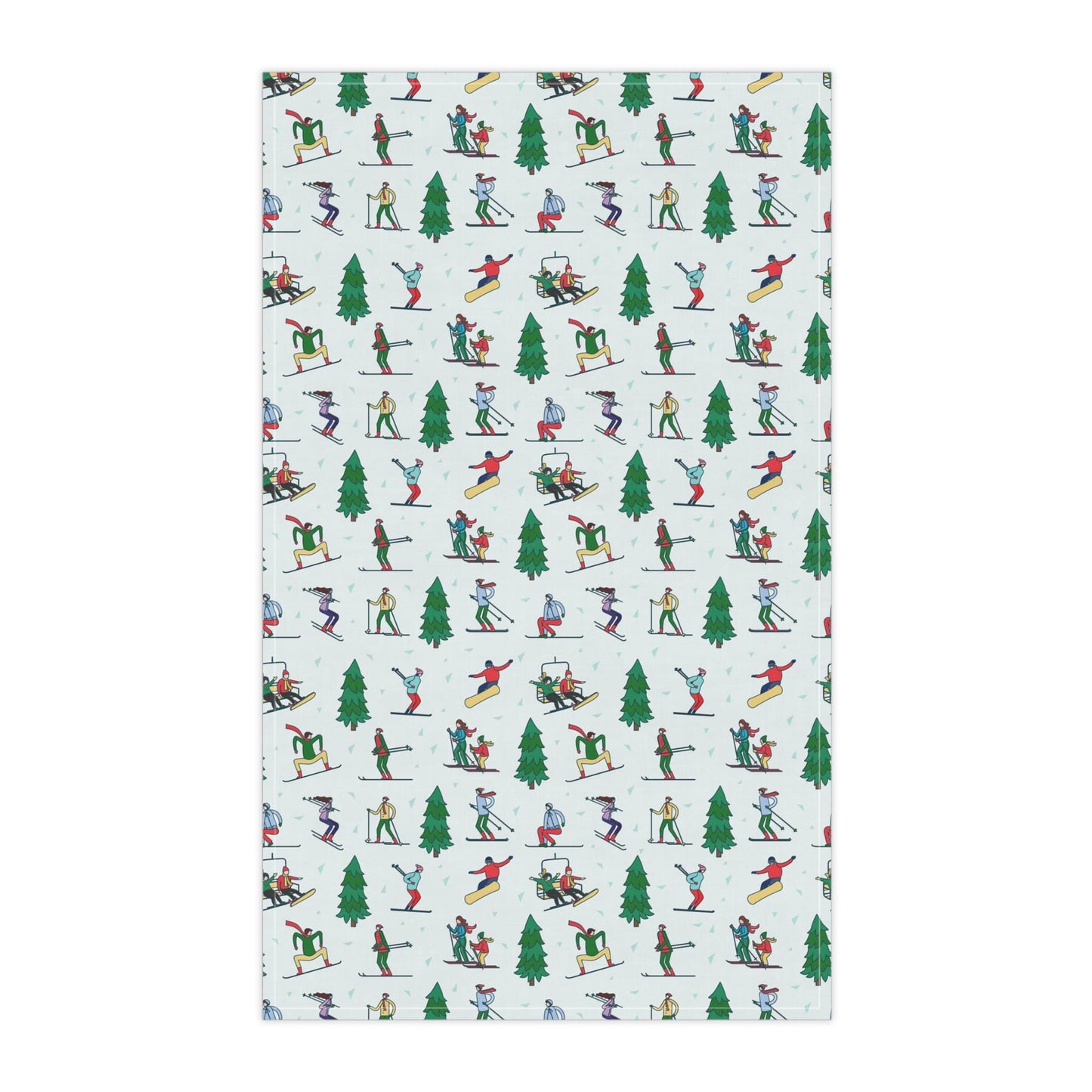 Ski Themed Winter Landscape Print Tea Towel
