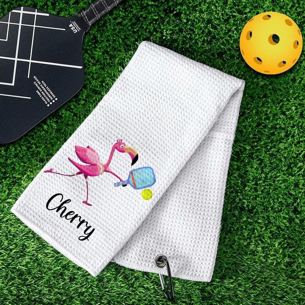 Personalized Name Flamingo Pickleball Towel