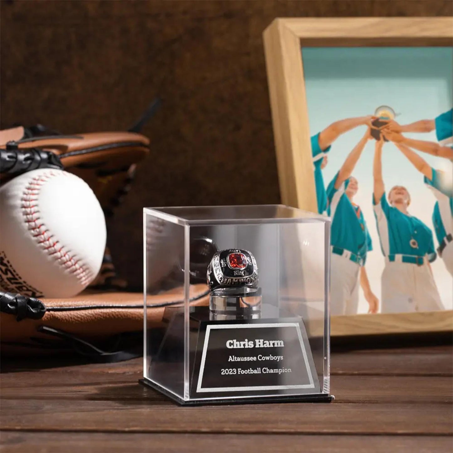 Custom Engraved Championship Ring Display Case