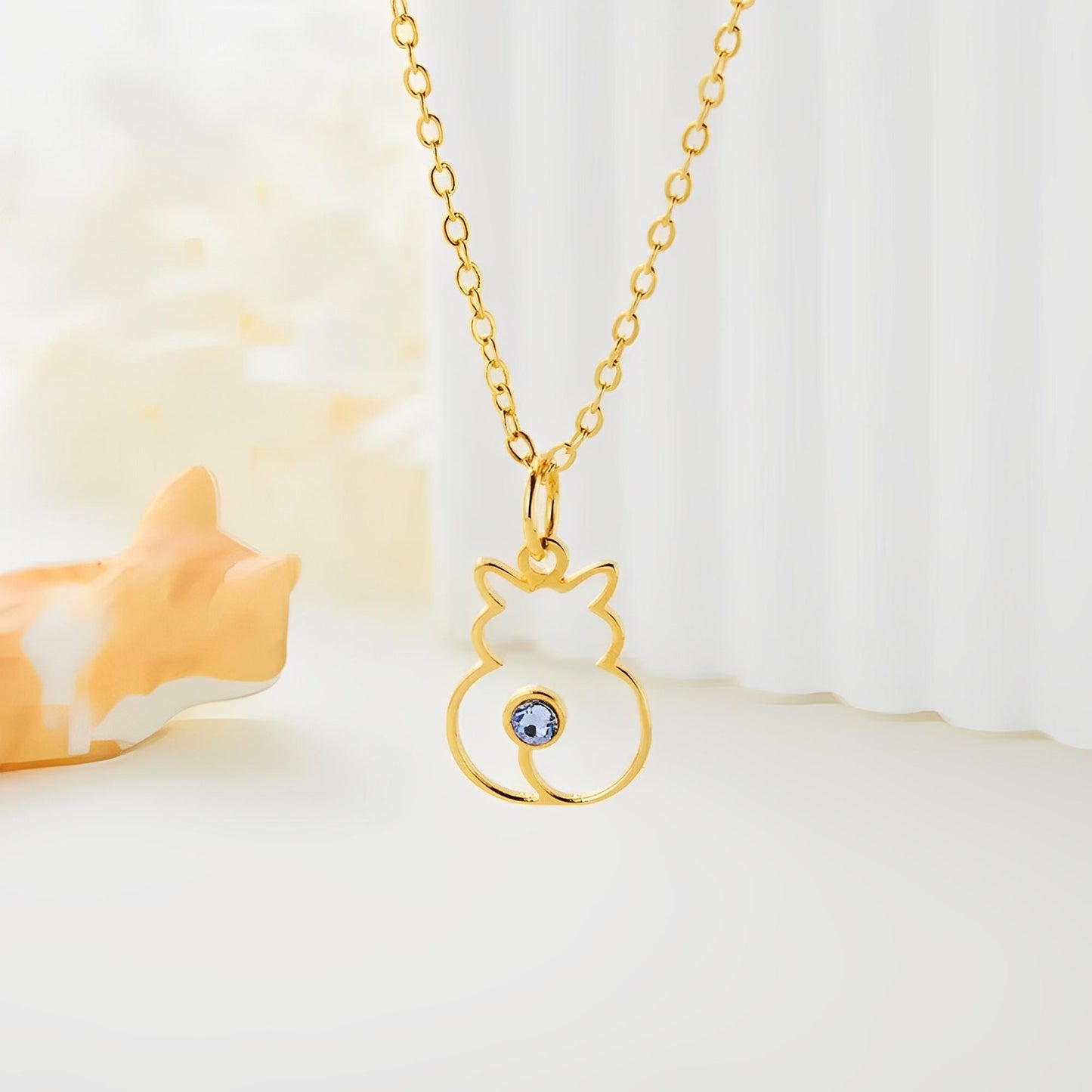 Personalized Cat Silhouette Necklace with Birthstone