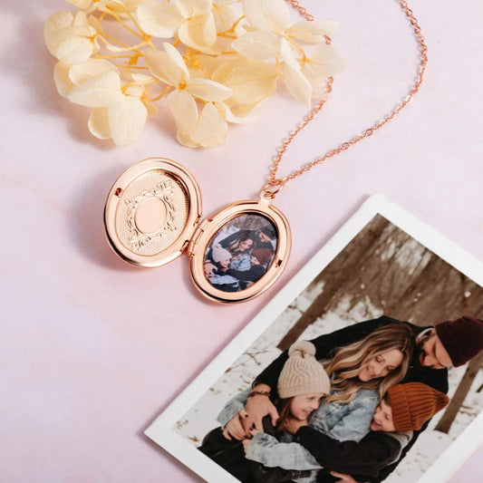 Personalized Birth Flower Oval Locket Necklace