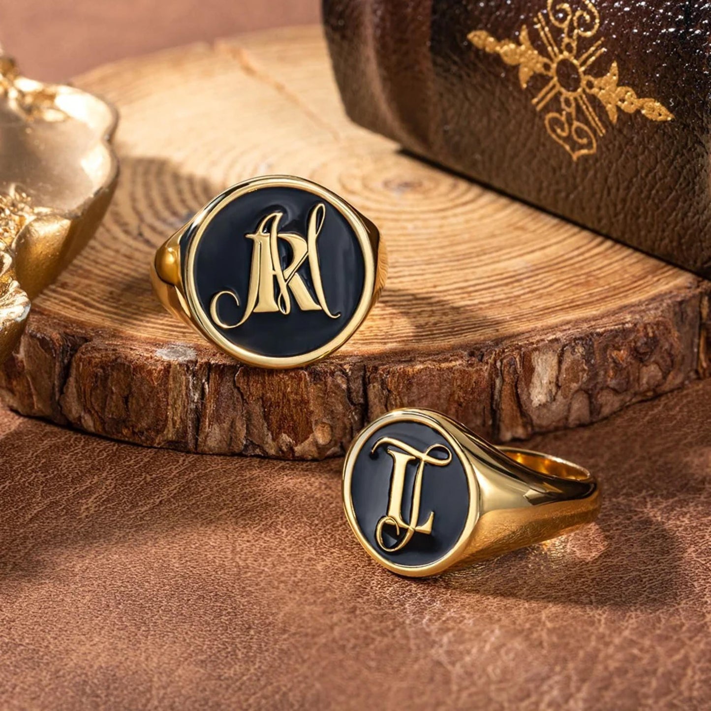 Custom Mongram Signet Ring with Inside Engraving