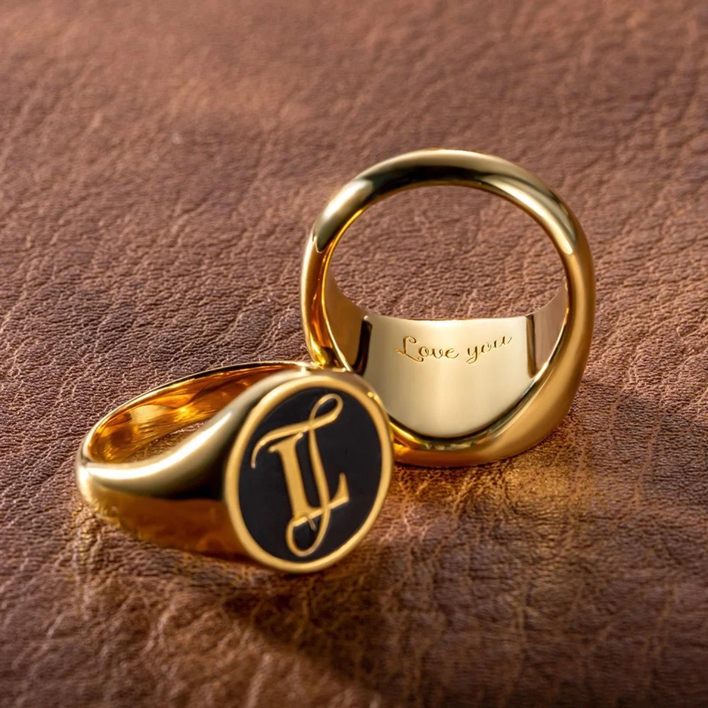 Custom Mongram Signet Ring with Inside Engraving