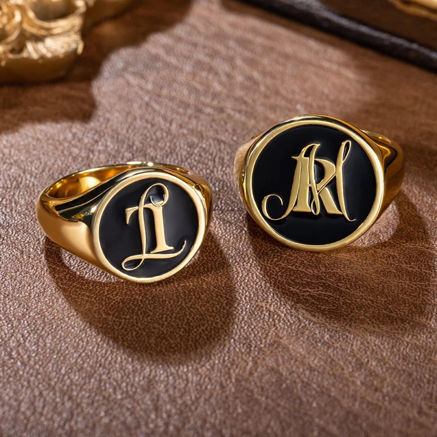 Custom Mongram Signet Ring with Inside Engraving
