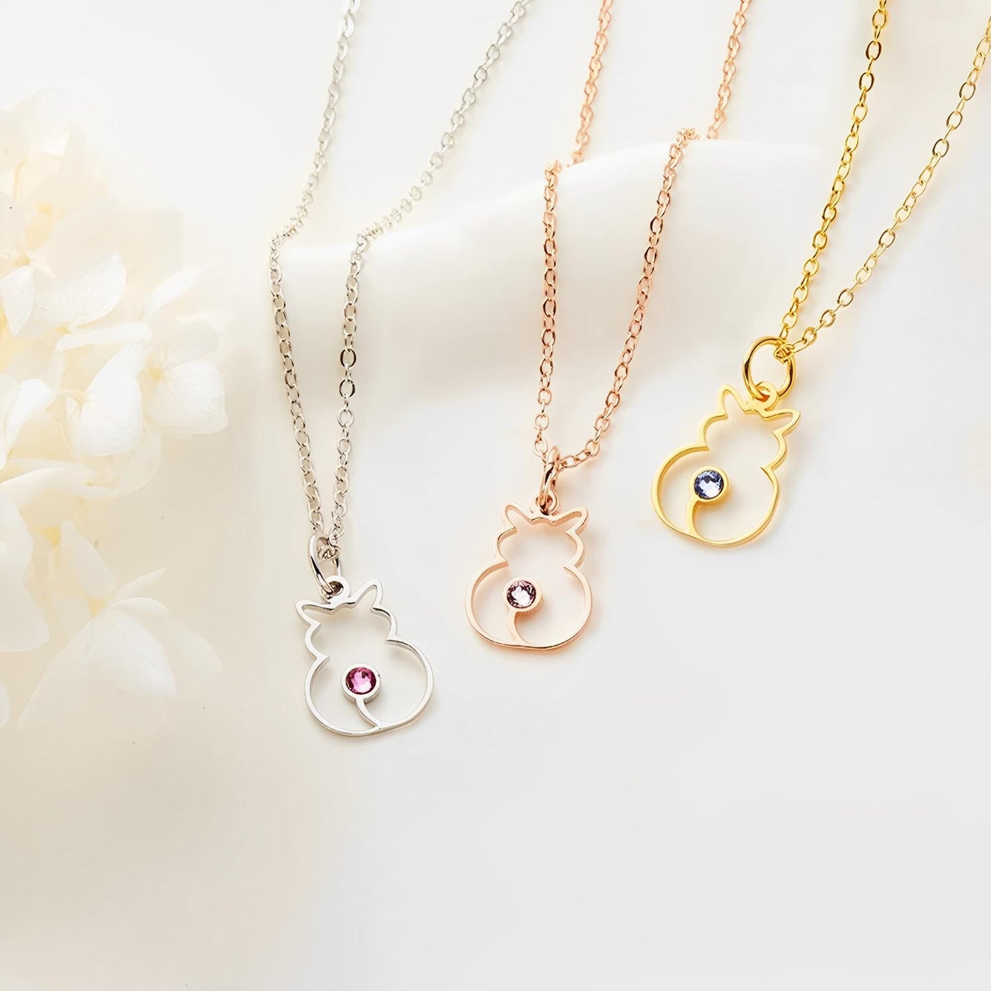 Personalized Cat Silhouette Necklace with Birthstone