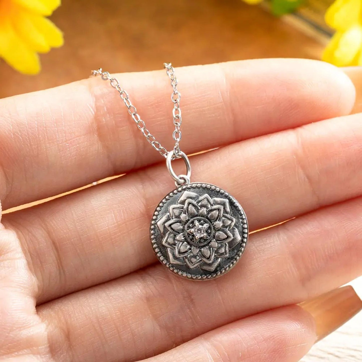 Custom Vintage Sunflower Photo Necklace