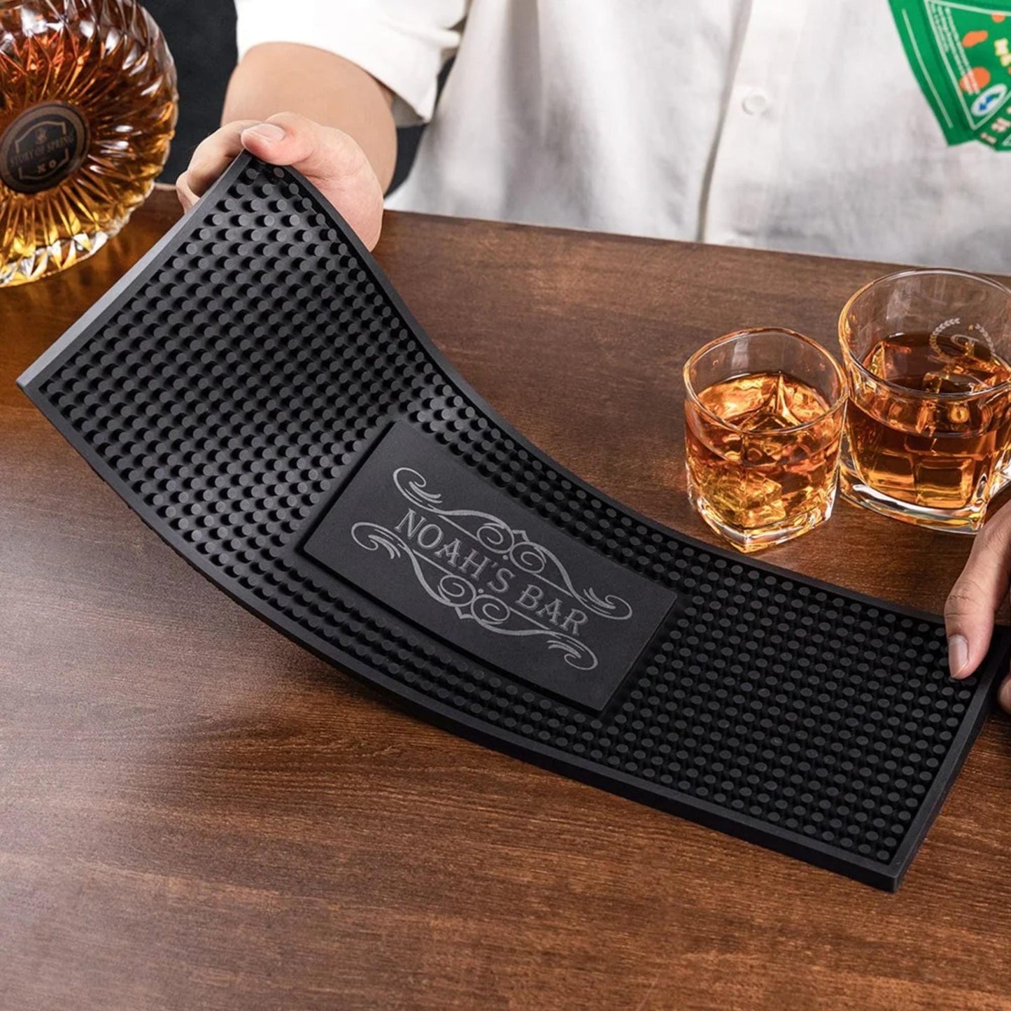 Personalized Name Black Square Bar Mat