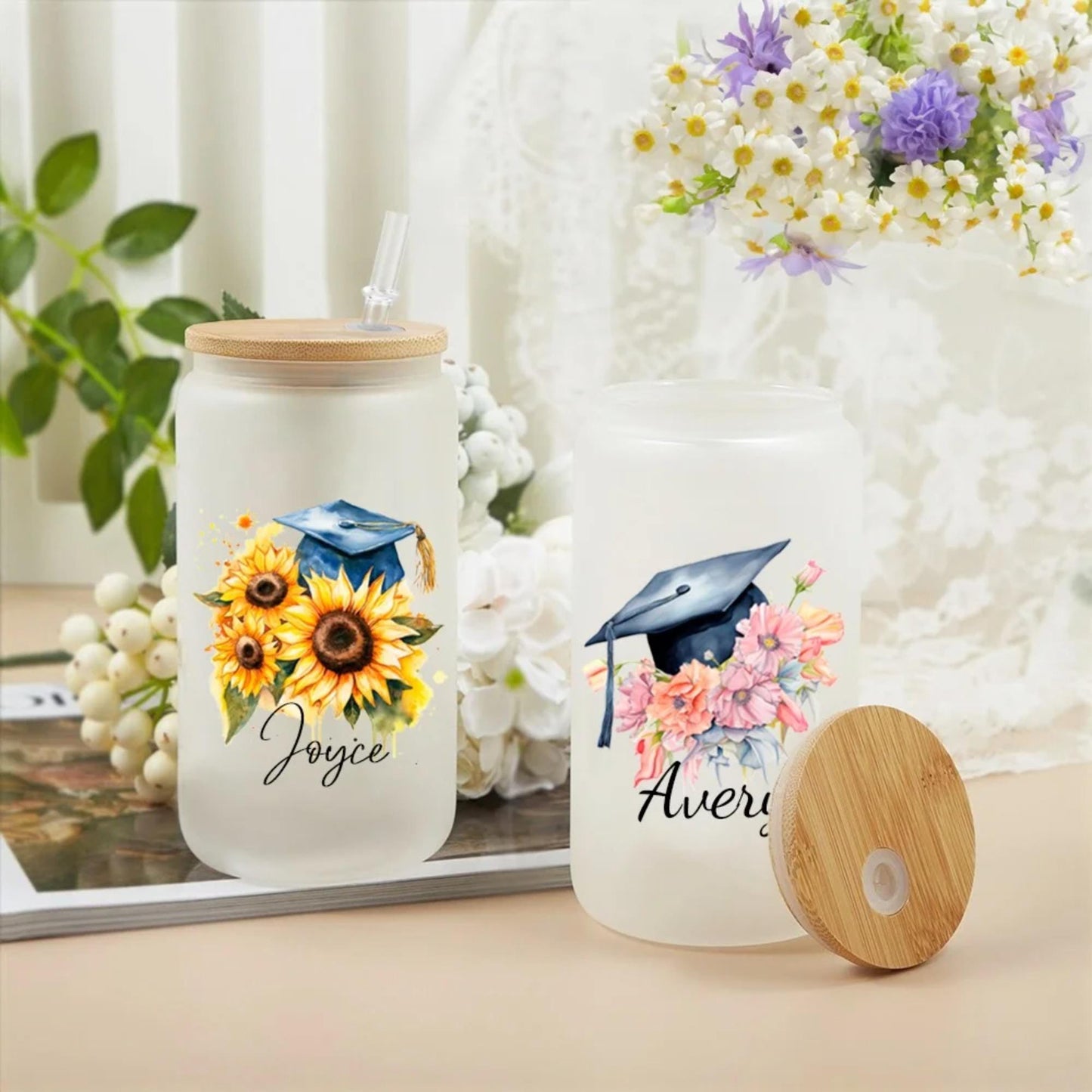 Personalized Graduation Hat Flower Bouquet Cup