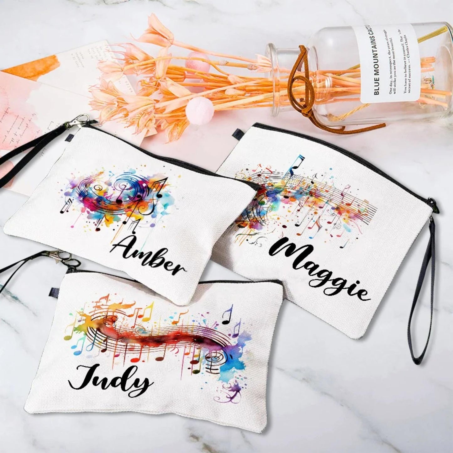 Personalized Colorful Music Note Makeup Bag