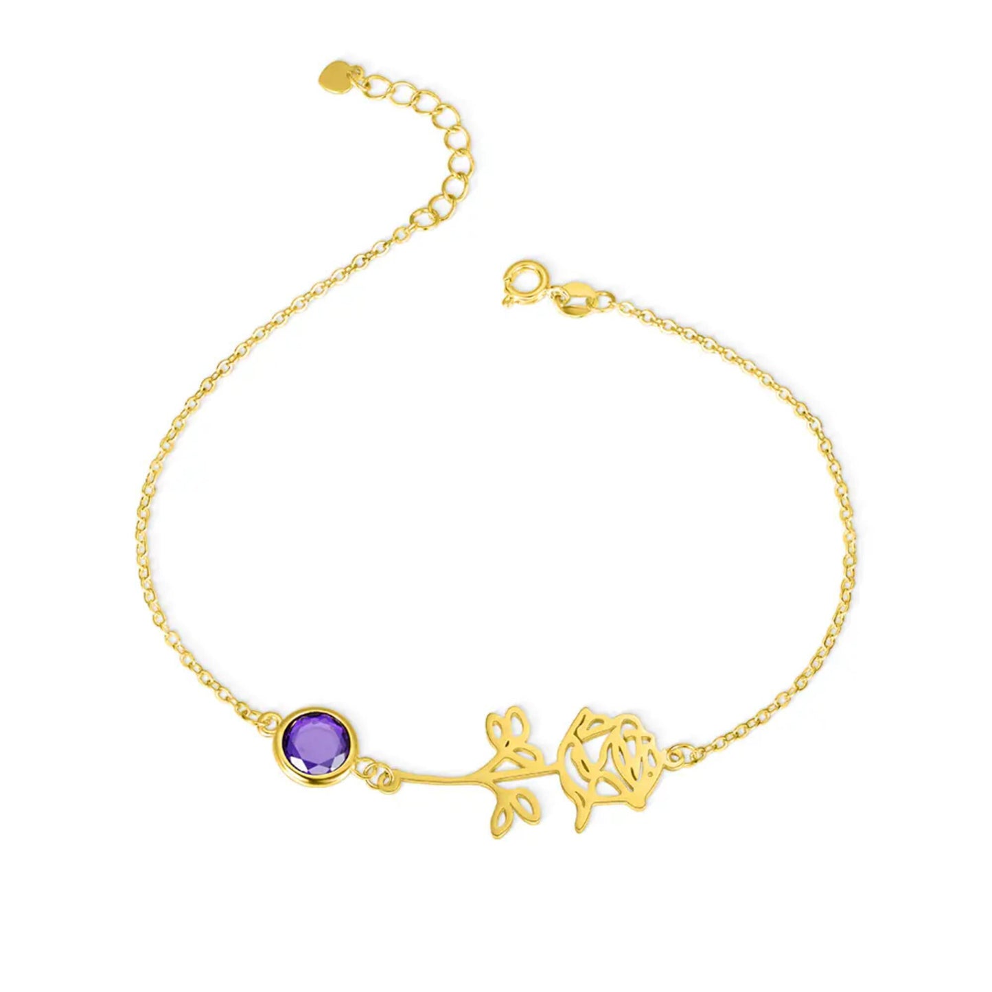 Personalized Birth Flower Anklet with Birthstone