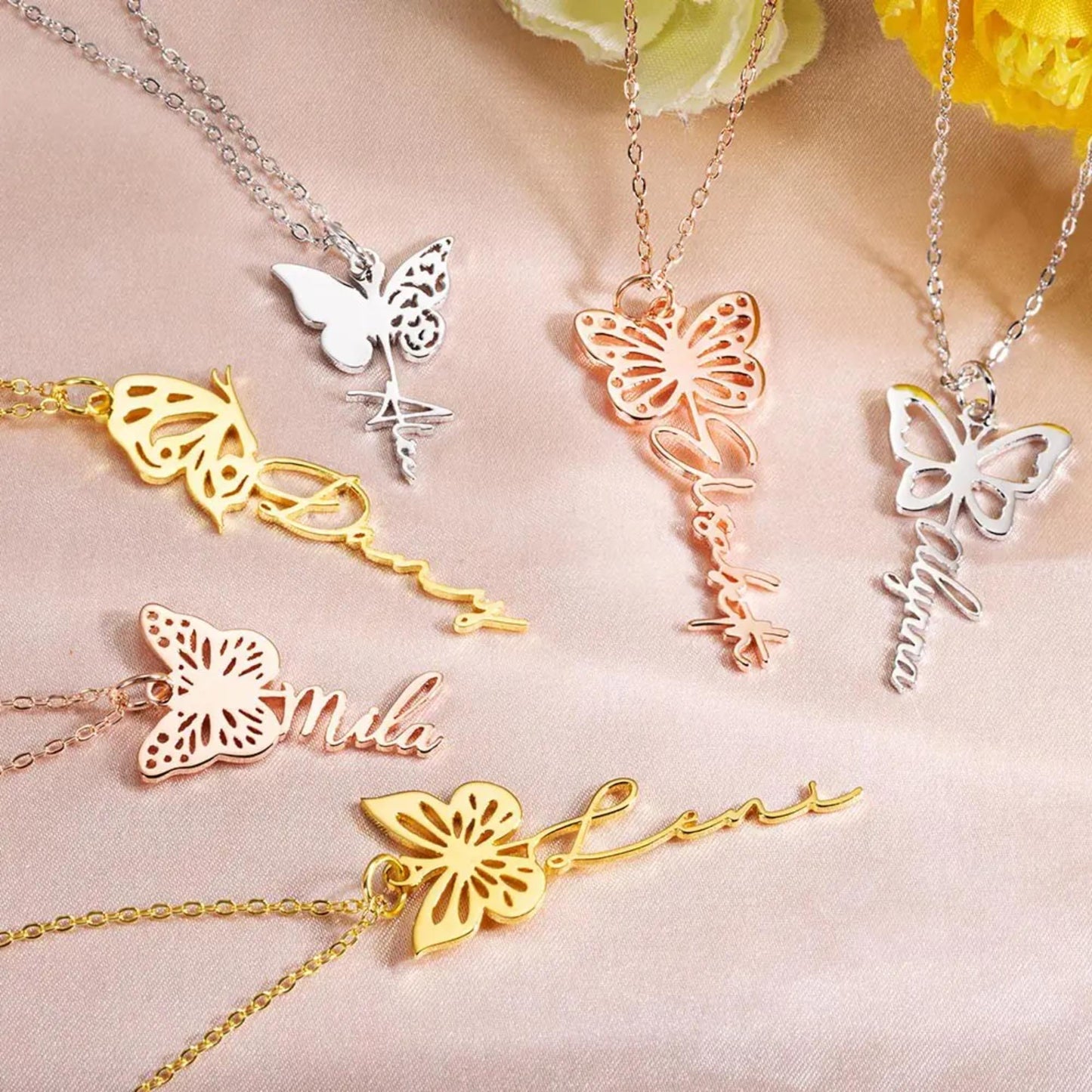 Custom Dainty Birth Butterfly Name Necklace