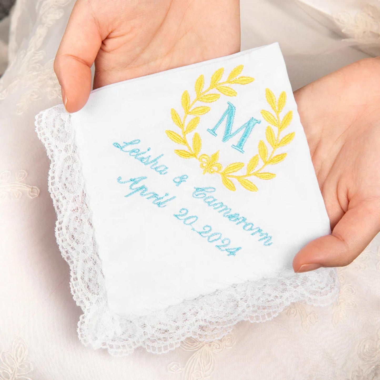 Custom Embroidered Wedding Handkerchief