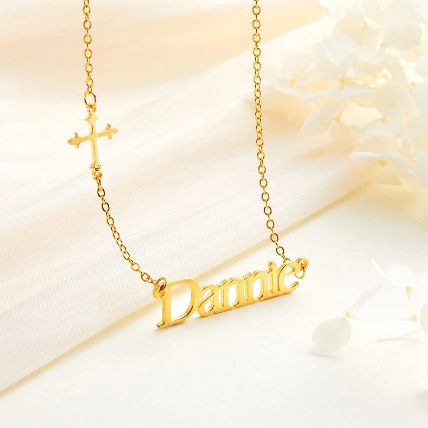 Personalized Sideway Name Cross Necklace