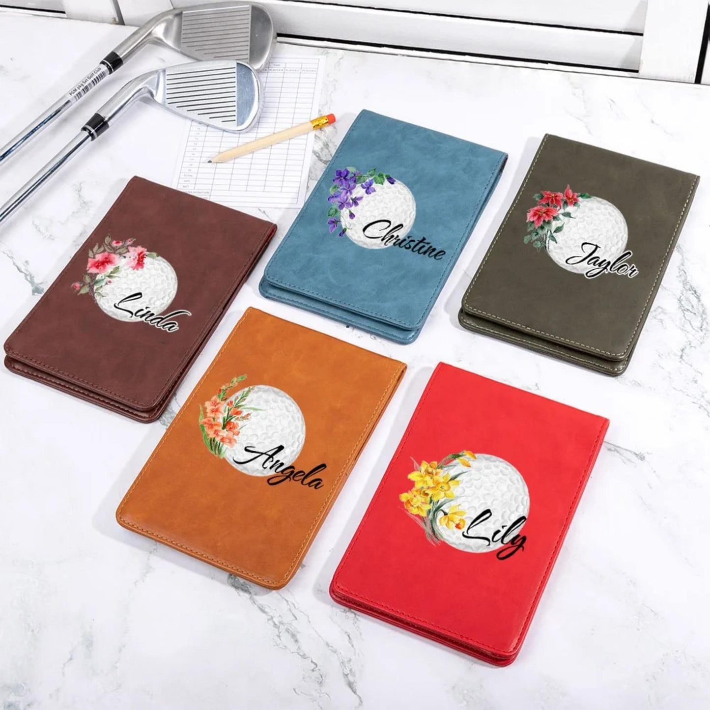 Personalized Birth Flower Golf Scorecard Holder