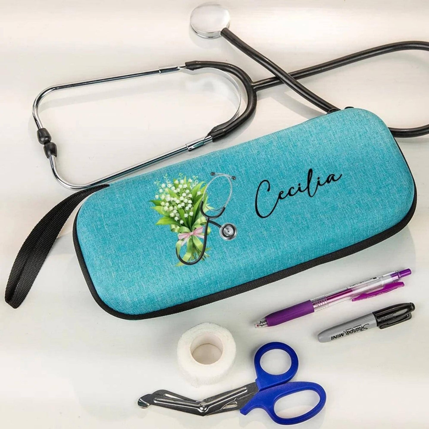 Custom Name Birth Flower Stethoscope Case