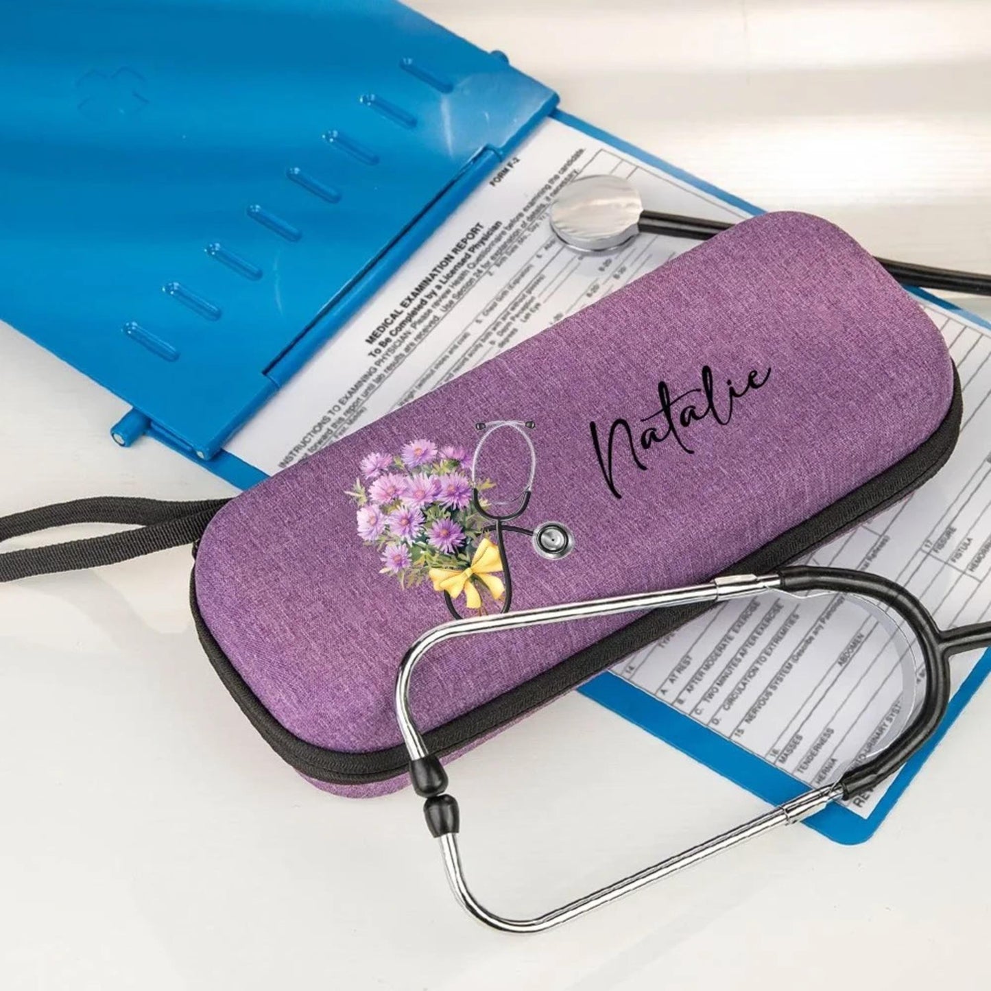 Custom Name Birth Flower Stethoscope Case
