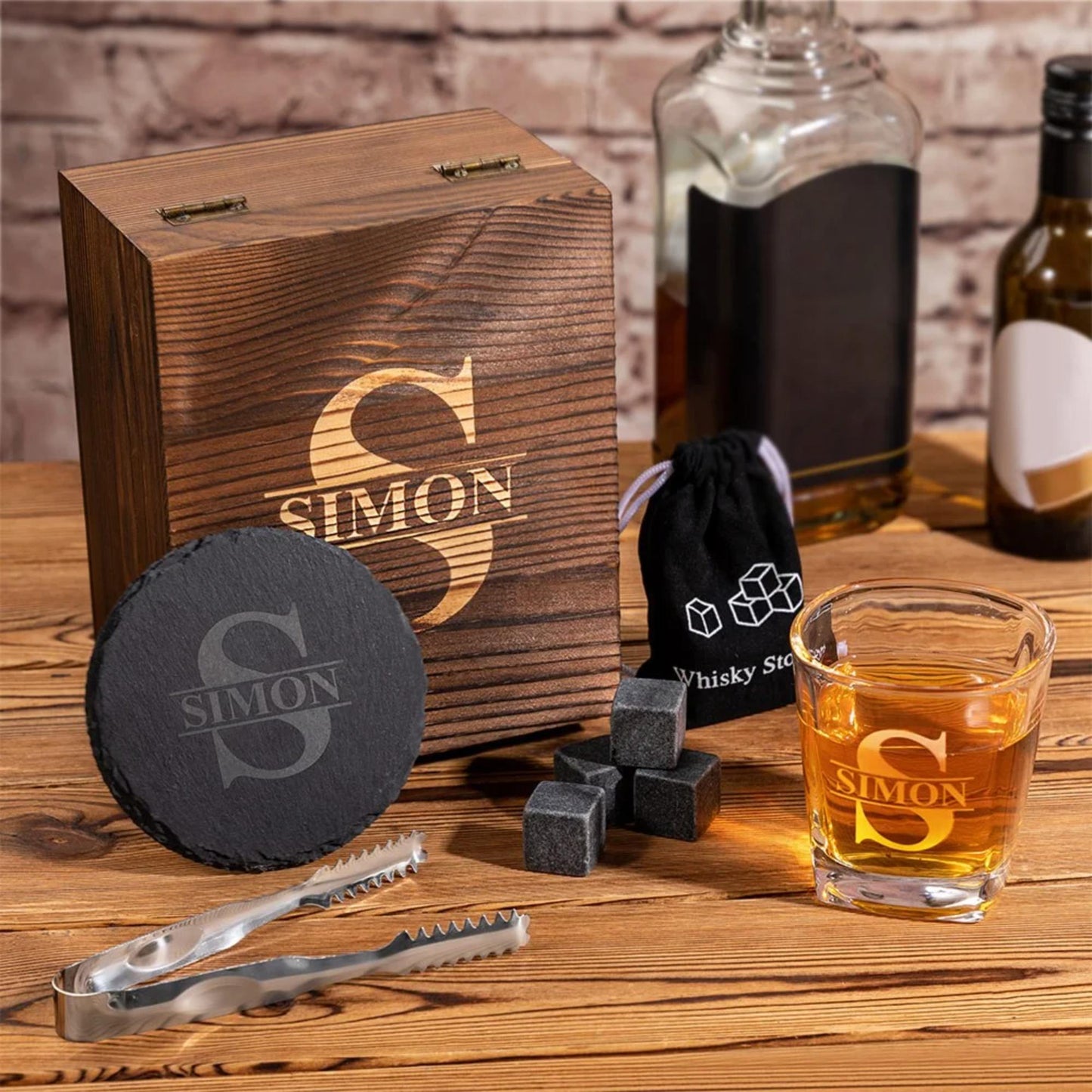 Personalized Engraved Monogram Whiskey Glass Set