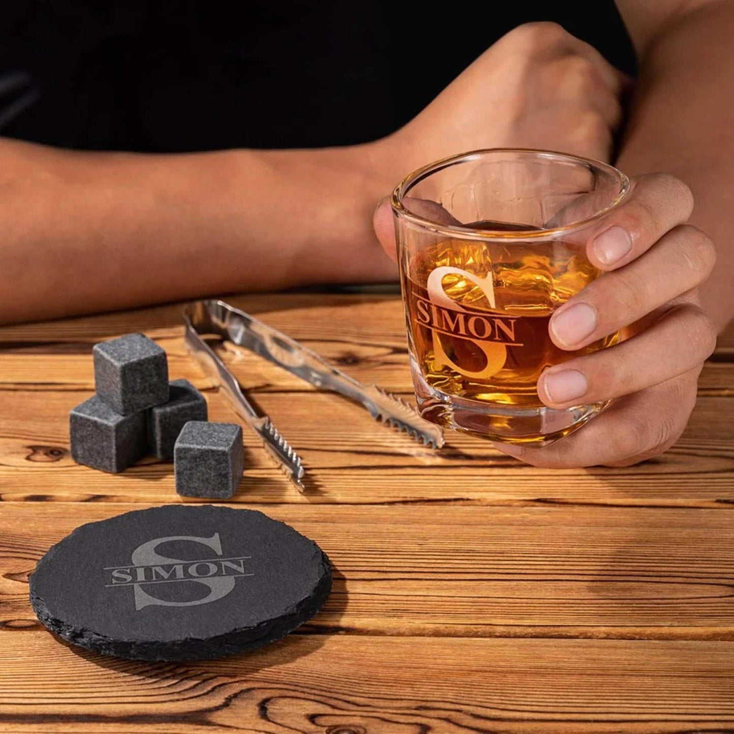 Personalized Engraved Monogram Whiskey Glass Set
