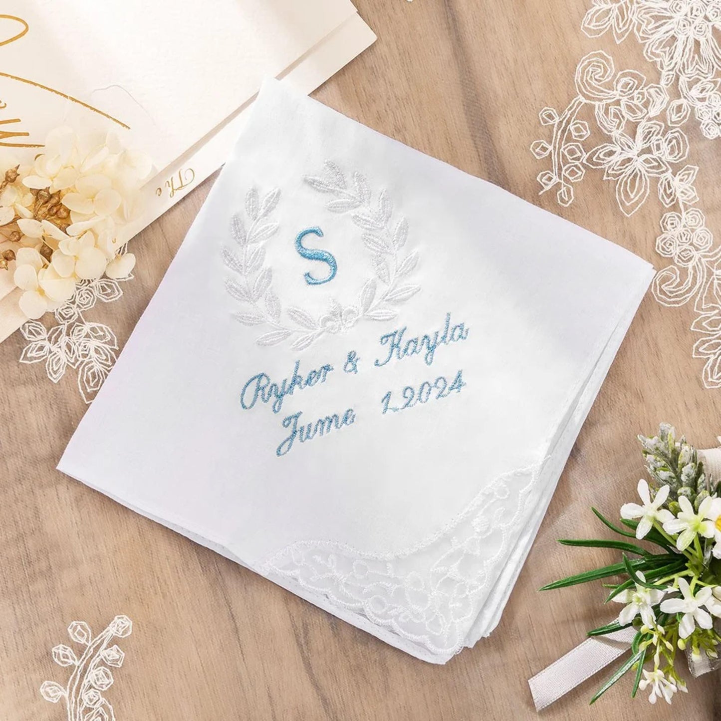 Custom Embroidered Wedding Handkerchief
