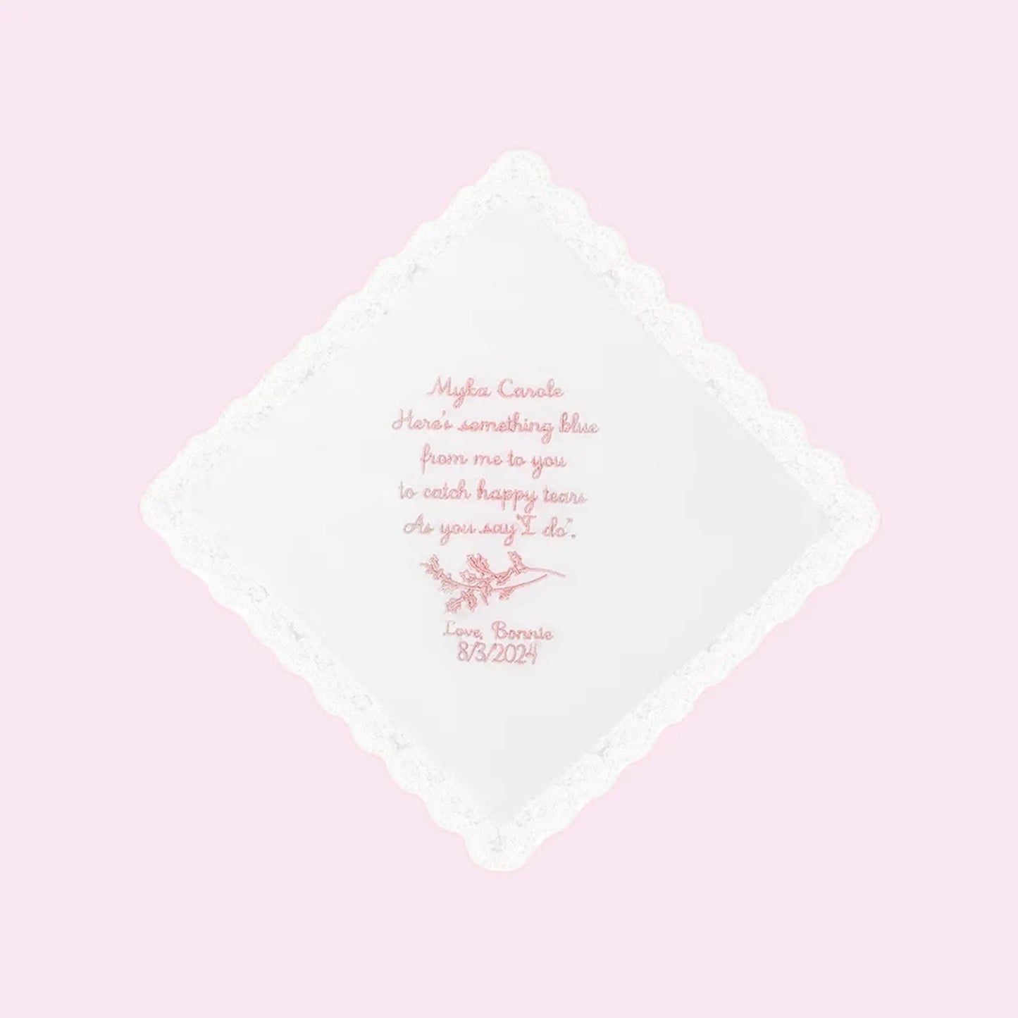 Embroidered Wedding Handkerchief with Birth Flower, Name & Date