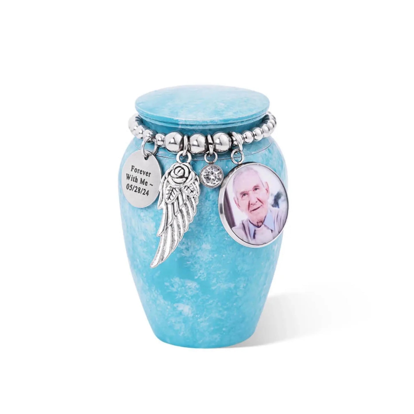 Custom Photo Mini Cremation Urn with Charms