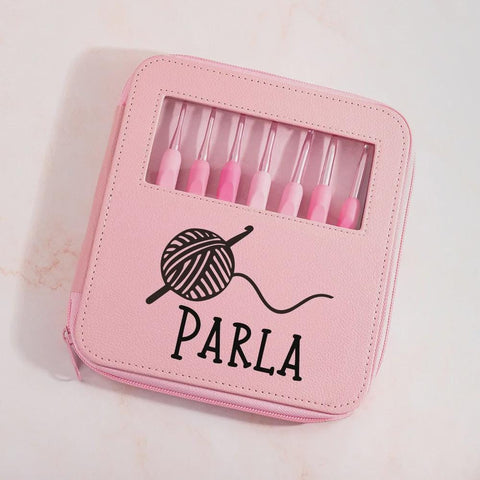Set of 9 Personalized Crochet Hooks with Pouch Holder