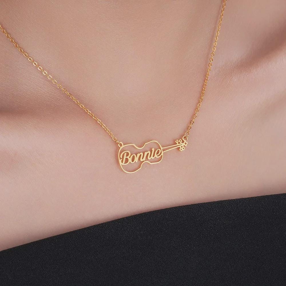 Personalized Name Violin Pendant Necklace