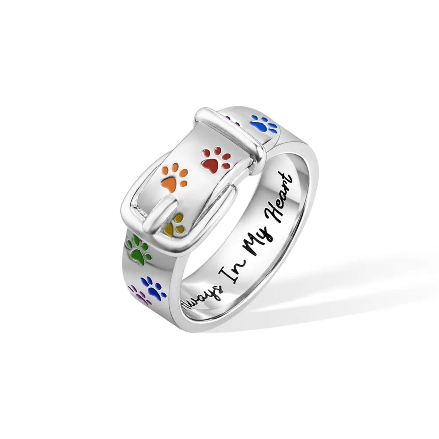 Custom Name Collar Ring with Rainbow Paw Print