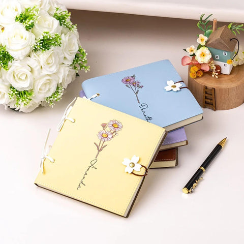 Custom Birth Flower Sketchbook with Flower Buckle