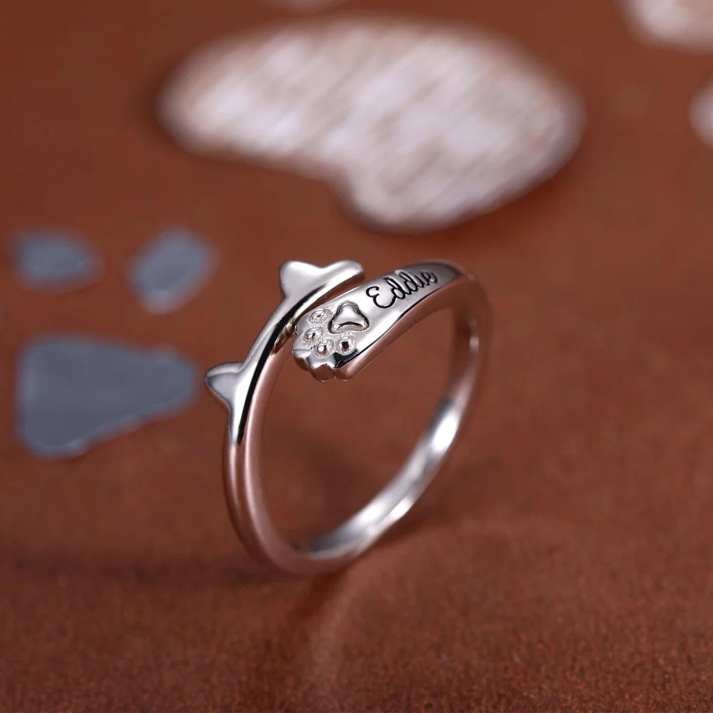 Personalized Name Cat Ears Adjustable Ring