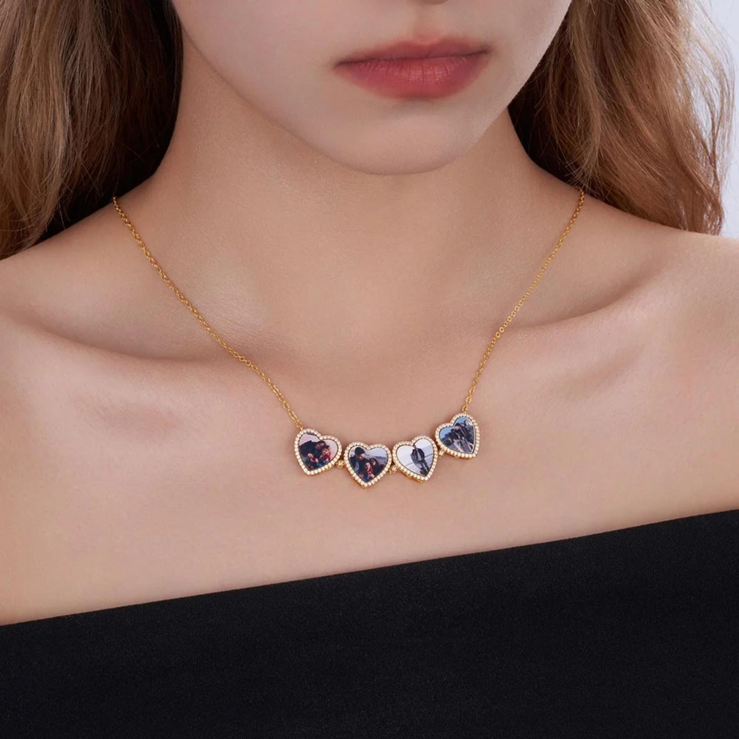 4 Heart Photos Clover Pendant Necklace