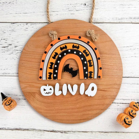 Wooden Halloween Rainbow Name Sign for Kids