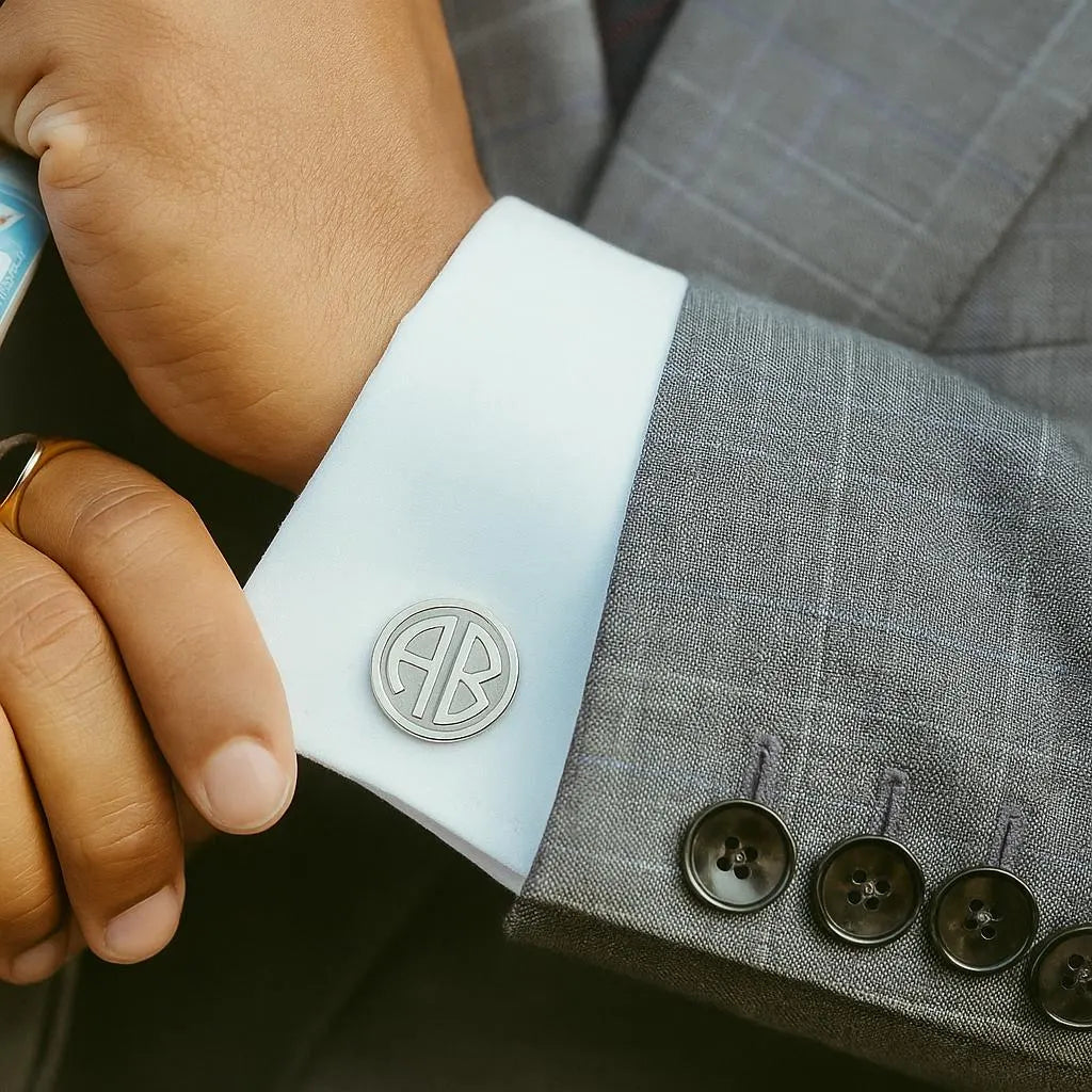 Custom Initial Disc Block Monogrammed Cufflinks for Men