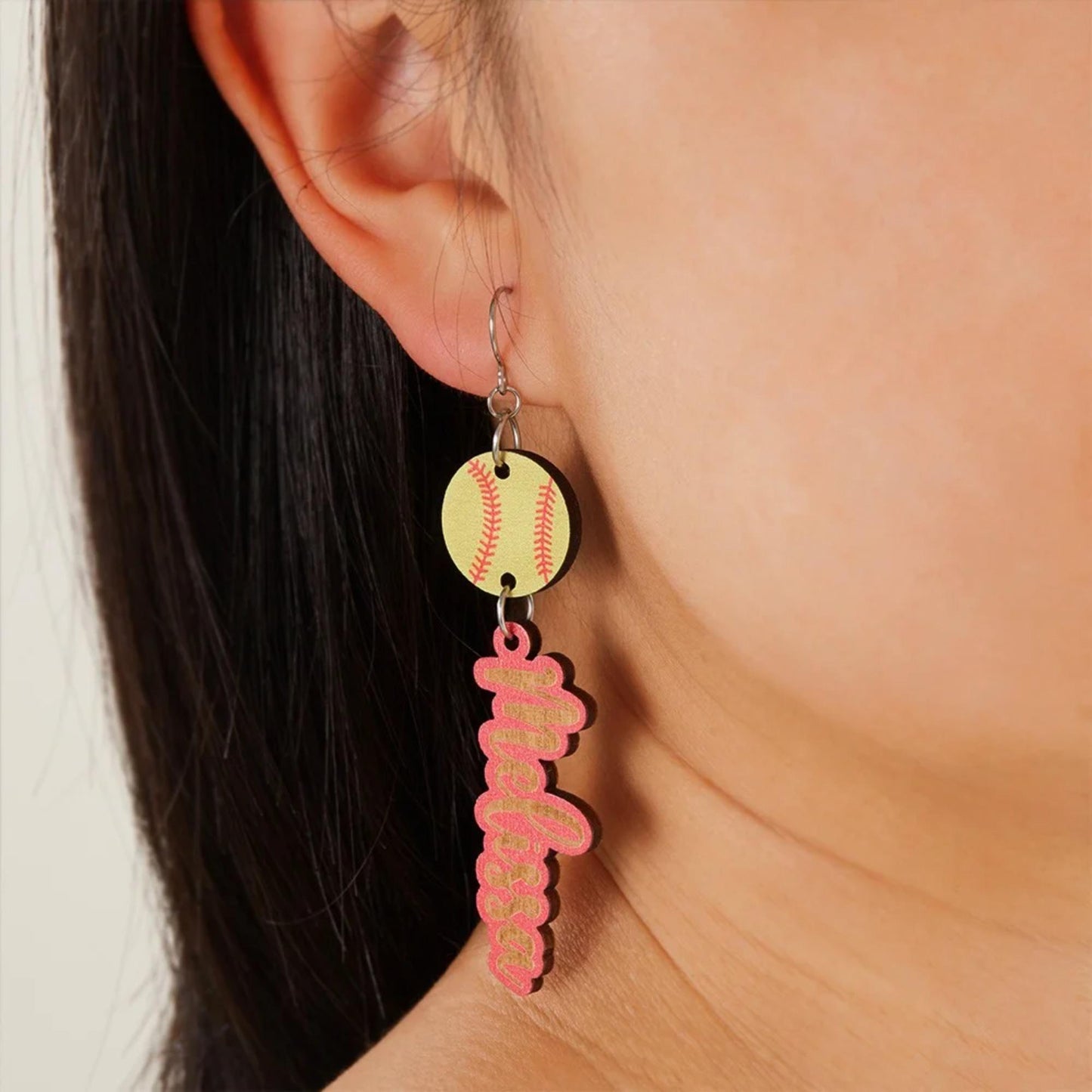 Personalized Name Wooden Sports Earrings