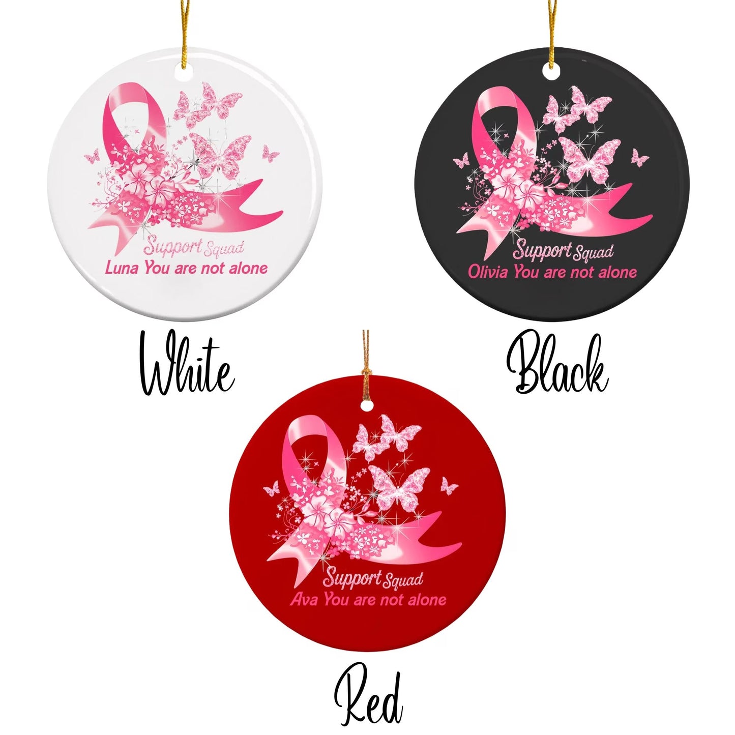 Custom Name Pink Ribbon Breast Cancer Awareness Christmas Tree Decor
