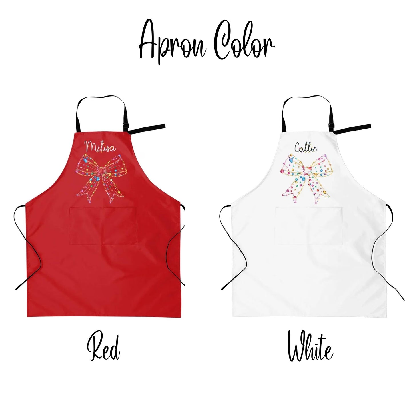 Christmas Light Coquette Bow Custom Holiday Kitchen Apron