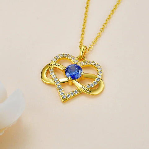 Infinity Heart Necklace with Names & Birthstone