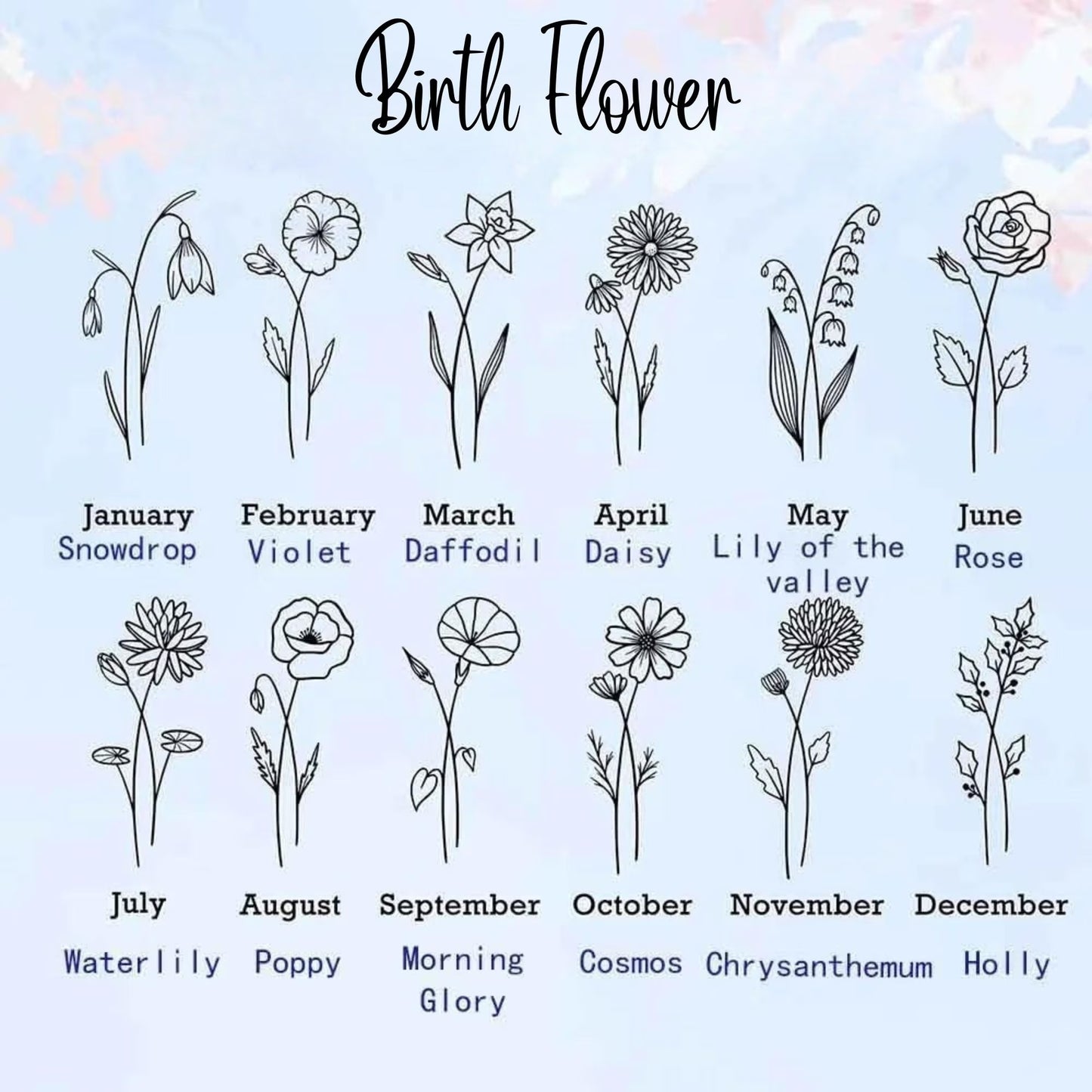 Outline Birth Flower Notebook with Engraved Name & Wooden Pen