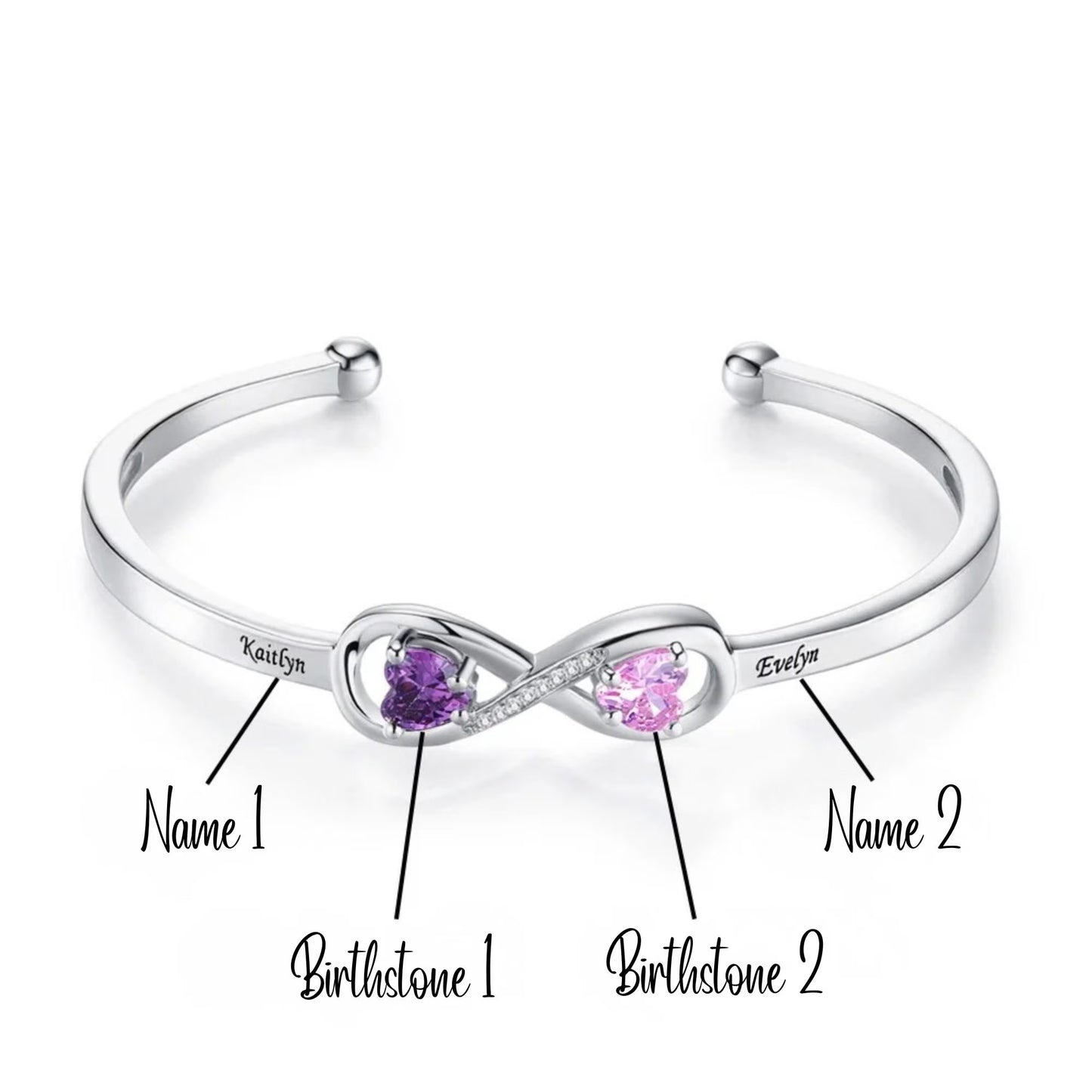 Custom Infinity Bangle with Heart Birthstones