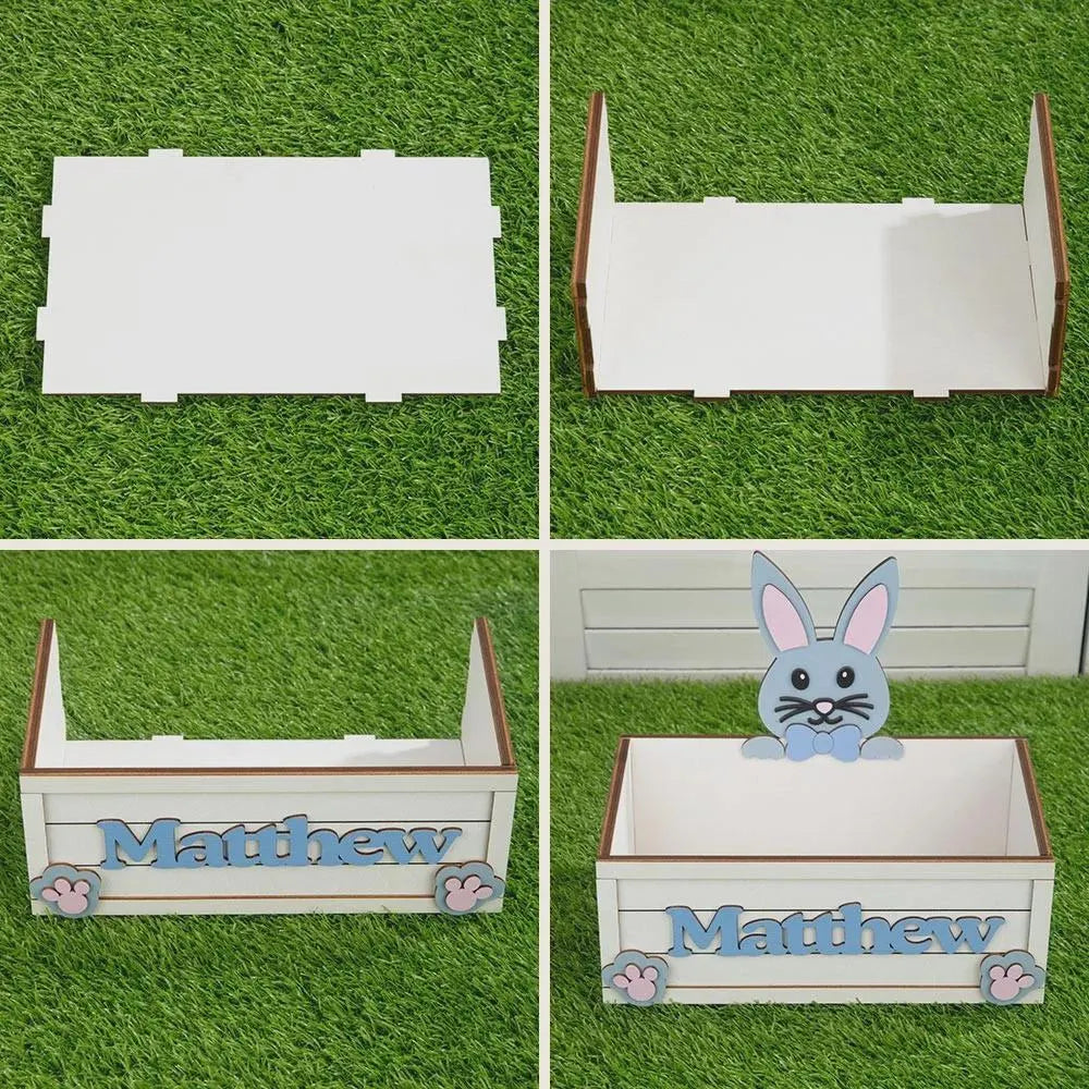 Wooden Bunny Easter Egg Storage Box with Name