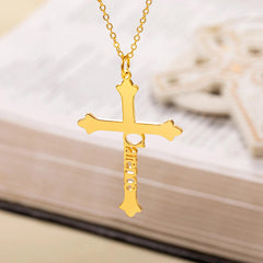 Old English Cross Necklace with Side Name