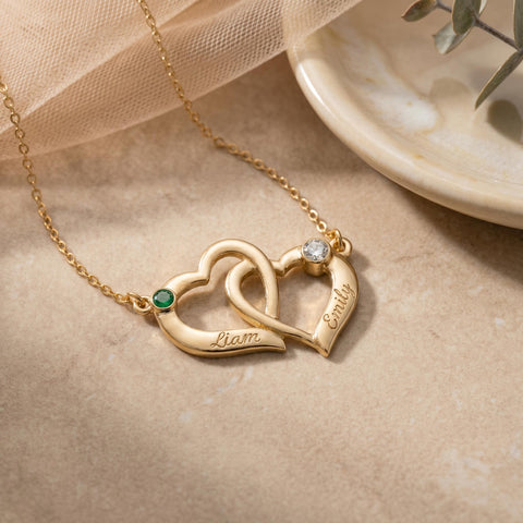 Intertwined Hearts Necklace with Names & Birthstones