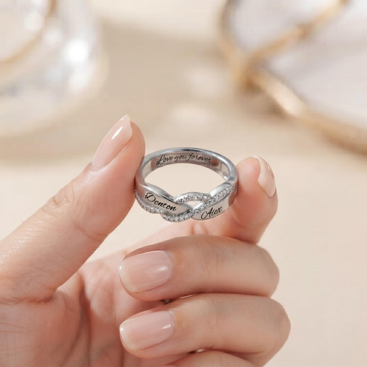 Engraved Name Sterling Silver Twisted Ring