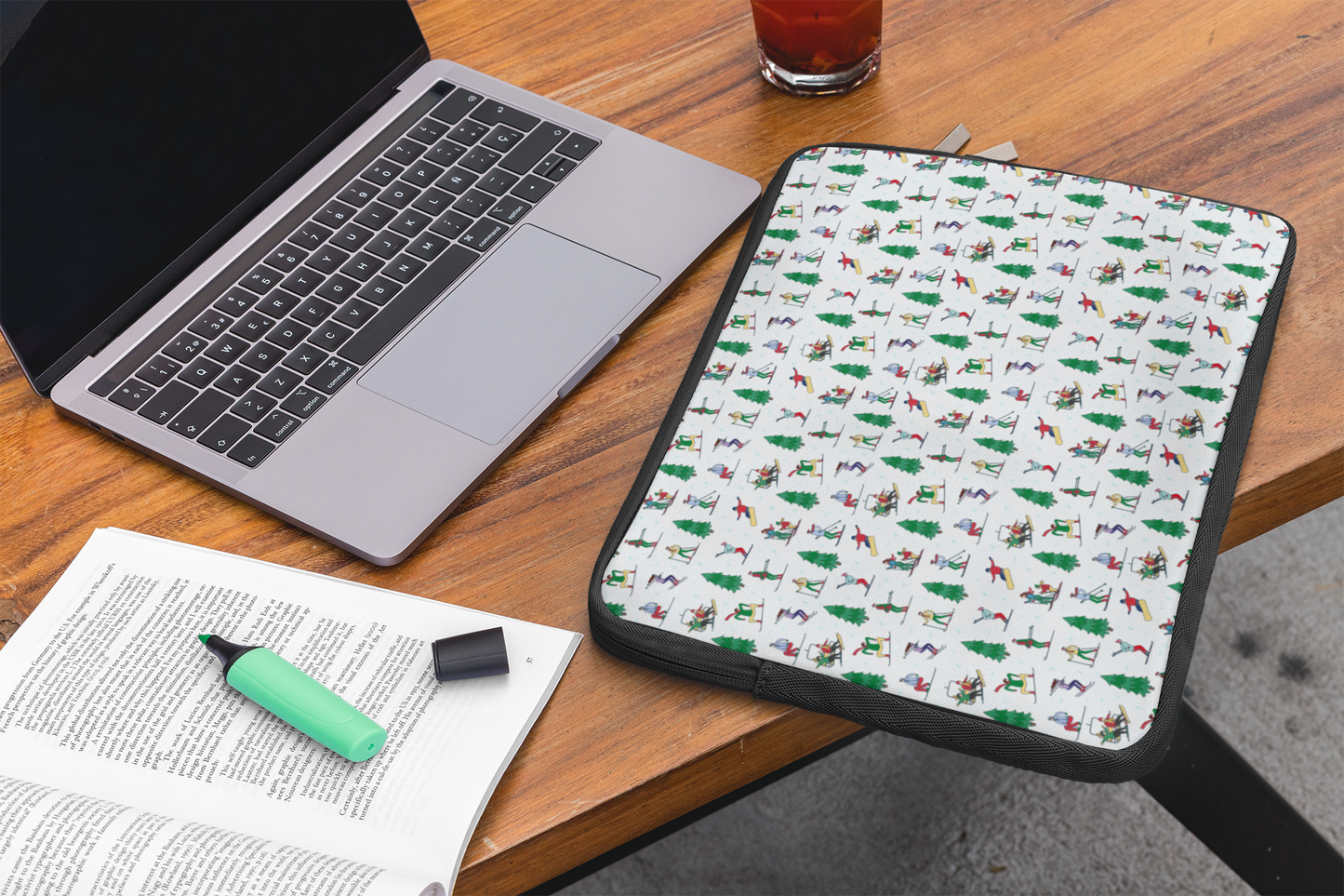 Skiing Winter Landscape Printed Laptop Sleeve