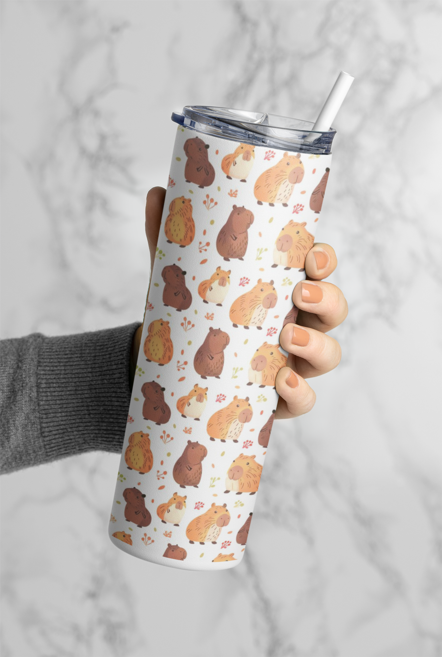 Chibi Style Capybaras 20oz Skinny Tumbler with Straw