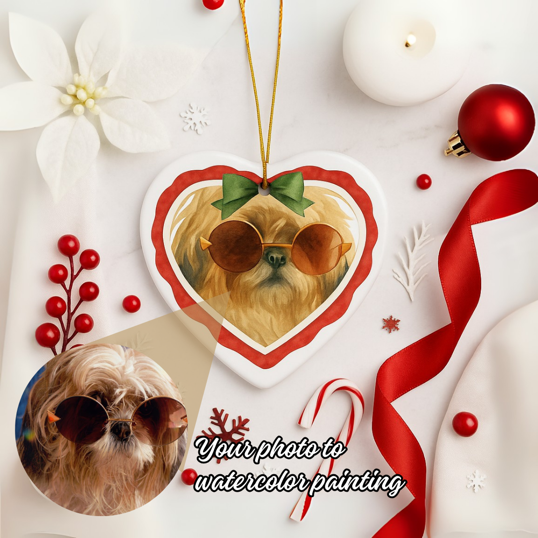 Pet Watercolor Christmas Personalized Heart Tree Ornament