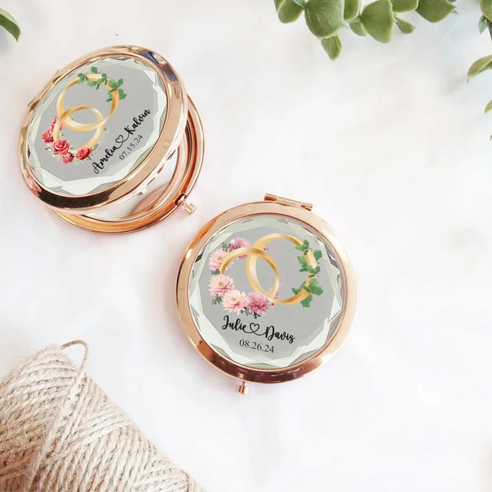 Personalized Birth Flower & Birth Tree Wedding Themed Pocket Makeup Mirror