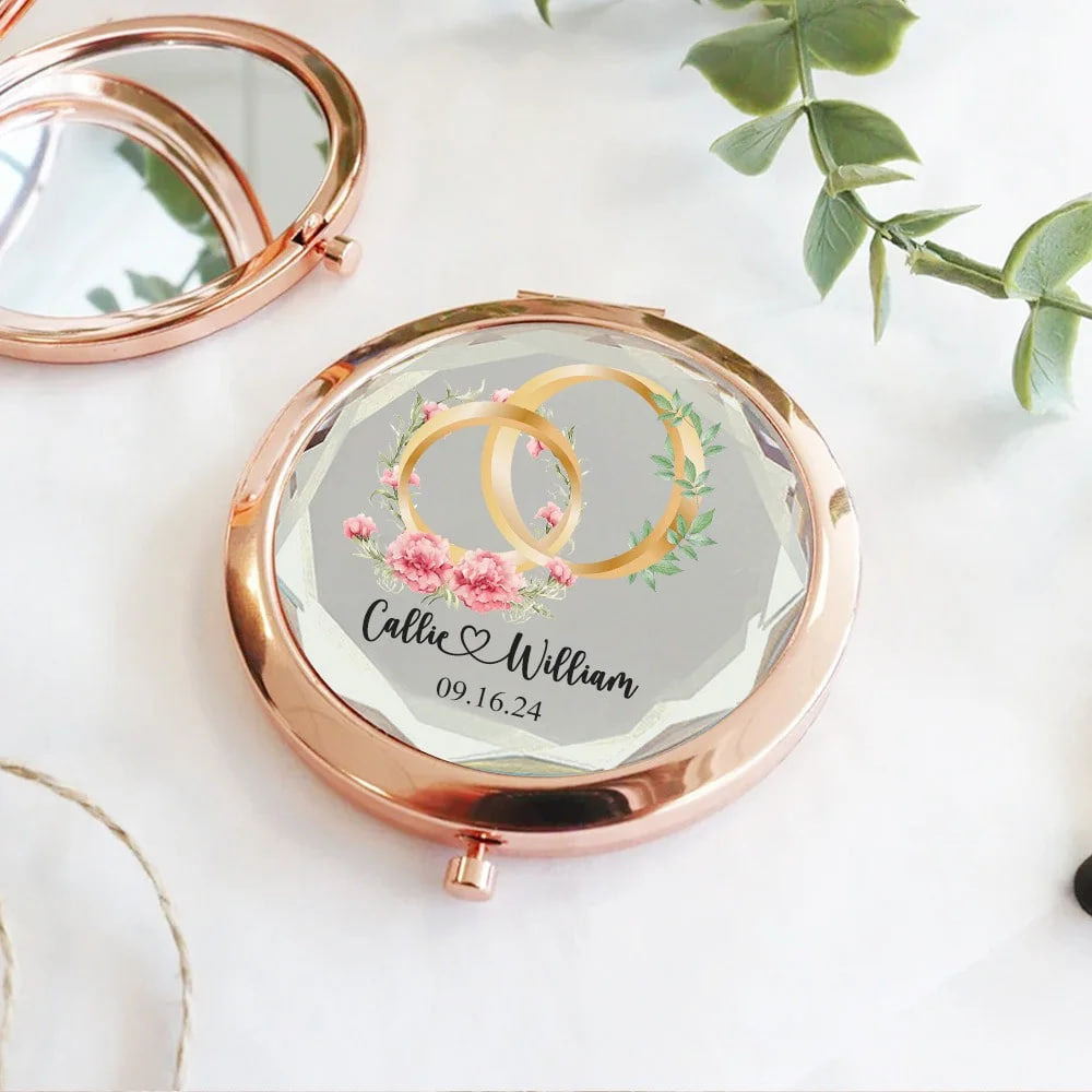 Personalized Birth Flower & Birth Tree Wedding Themed Pocket Makeup Mirror