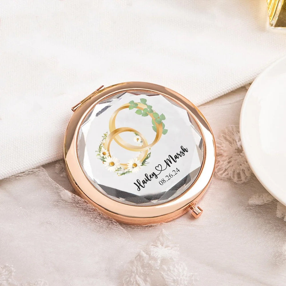 Personalized Birth Flower & Birth Tree Wedding Themed Pocket Makeup Mirror