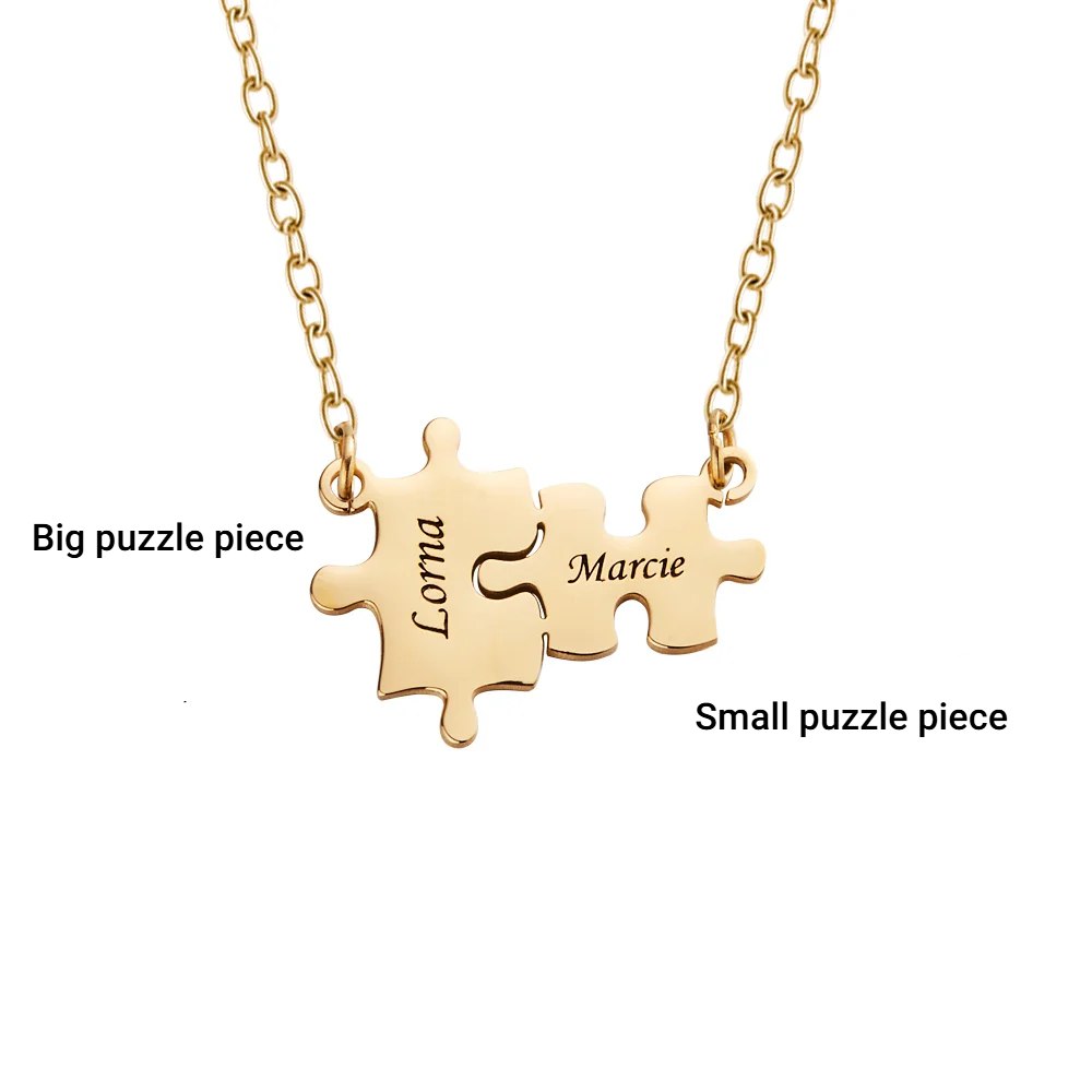 Custom Name Engraving Puzzle Piece Necklaces
